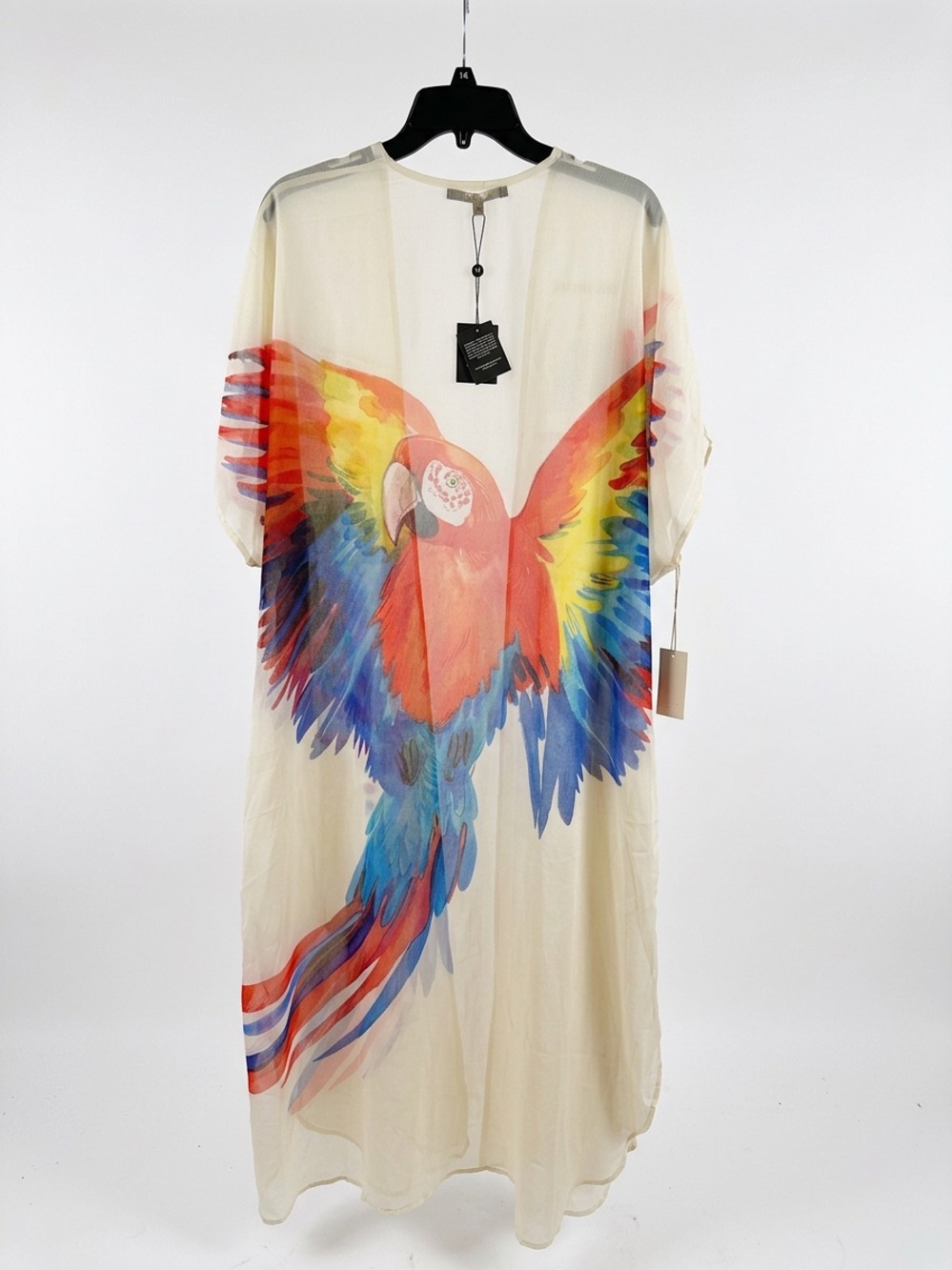 Cream Parrot-Print Kimono Swim Coverup NWT
